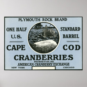 Cape Cod Plymouth Rock Brand Cranberry Label Poster