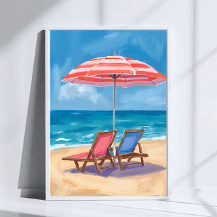 Cape Cod stranddag   Waterverf Oceaan MA Poster