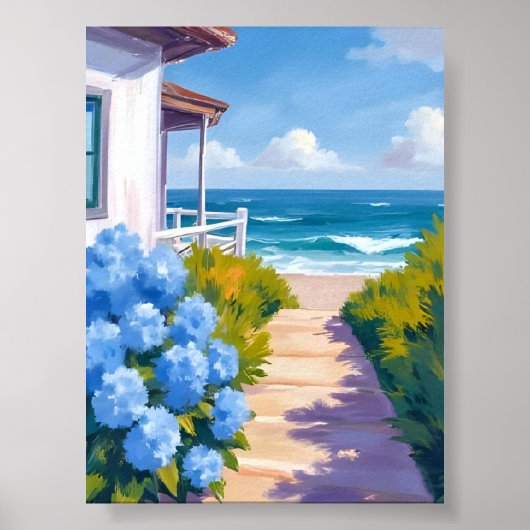 Cape Cod Strandpad | Hydrangea Kustschilderij Poster (Voorkant)