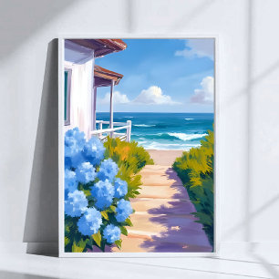 Cape Cod Strandpad   Hydrangea Kustschilderij Poster