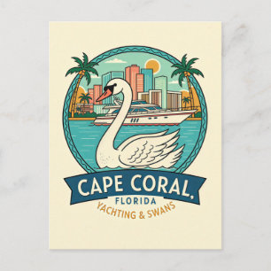 Cape Coral FL Retro Reis Jachten Zwanen Briefkaart