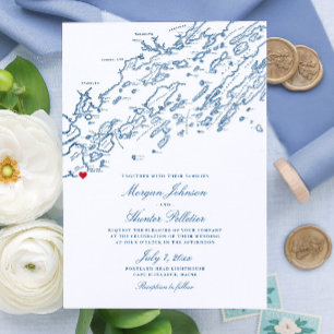 Cape Elizabeth Maine Élégant Mariage Carte Navy