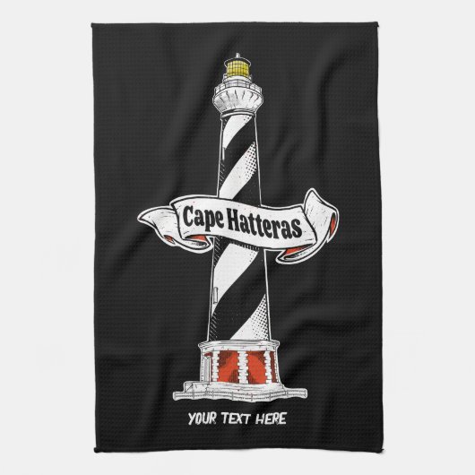 Cape Hatteras Vuurtoren zwart-wit Theedoek (Verticaal)
