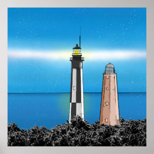 Cape Henry Lighthouses 's nachts Poster