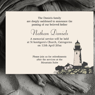 Cape Lighthouse Funeral Announcement Kaart