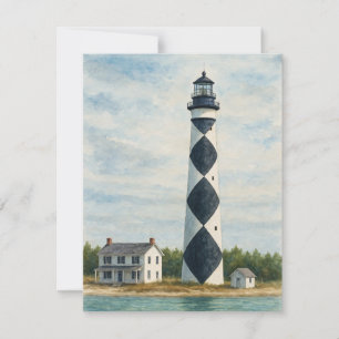 Cape Lookout Vuurtoren Aquarel Notitiekaartje