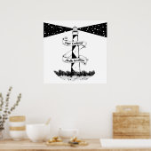 Cape Lookout, vuurtoren zwart-wit Poster (Keuken)