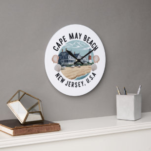 Cape May Beach Retro Vignet Grote Klok