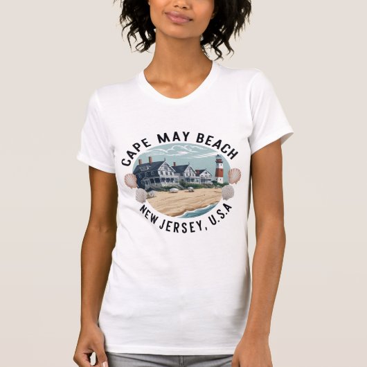 Cape May Beach Retro Vignette T-shirt (Voorkant)