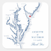 Cape May New Jersey Map Navy Wedding Favor Vierkante Sticker (Voorkant)
