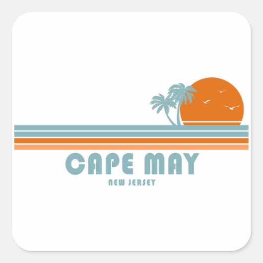 Cape May New Jersey Sun Palm Trees Vierkante Sticker (Voorkant)