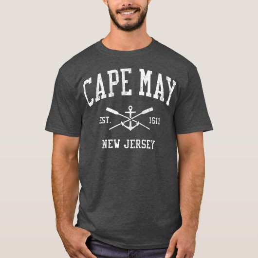 Cape May NJ  gekruiste roeiriemen bootanker T-shirt (Voorkant)
