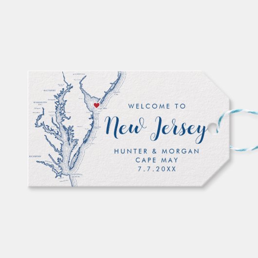 Cape May NJ Minimale moderne marine bruiloft welko Cadeaulabel (Voorkant (Horizontaal))