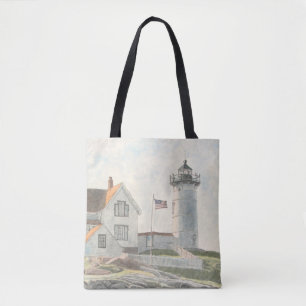Cape Neddick vuurtoren aquarel Draagtas