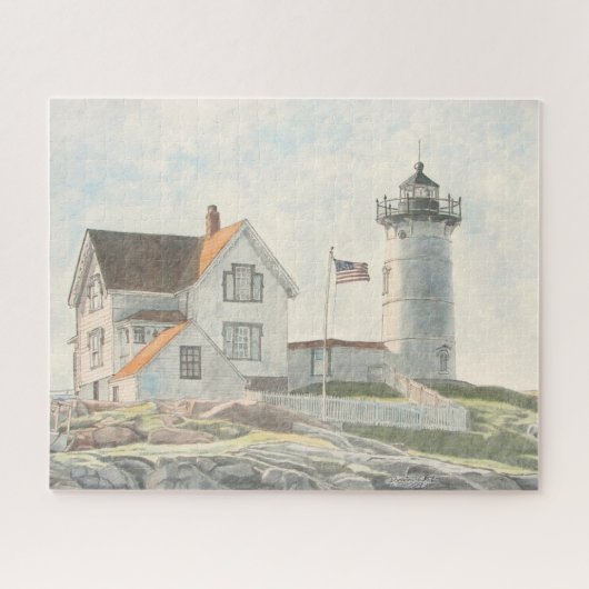 Cape Neddick vuurtoren aquarel Legpuzzel (Horizontaal)