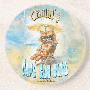 Cape San Blas Florida Beach Lounging Cat Zandsteen Onderzetter