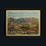 Cape Town Magnet Afrique du Sud Vintage voyage<br><div class="desc">Le design sud-africain du Cap dans le style Vintage voyage avec une belle scène portuaire avec des bateaux et de la montagne.</div>