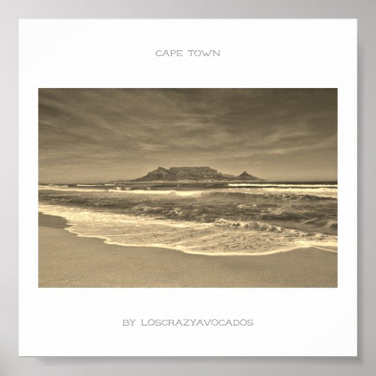 Cape Town Table Mountain Beach Ocean Sepia Poster (Devant)