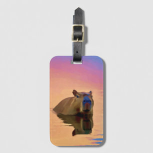 Capibara komt uit een rustig meer bagagelabel