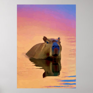 Capibara komt uit een rustig meer poster