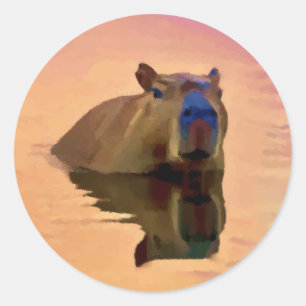 Capibara komt uit een rustig meer ronde sticker