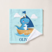 Capitaine de bateau dinosaure bleu mignon (Gant de toilette)