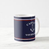 Capitaine nautique Ancre Votre Nom Marine Mug Bleu (Devant droit)