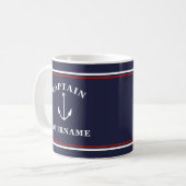 Capitaine nautique Ancre Votre Nom Marine Mug Bleu (Devant gauche)