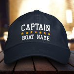 Capitaine nautique Votre nom de bateau Casquette B<br><div class="desc">Capitaine nautique Votre nom de bateau Casquette personnalisé bleu foncé</div>