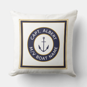 Capitaine Votre nom Marine White Ancre Coussin