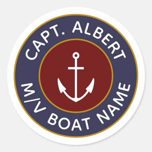 Capitaine Votre Nom Maroon Logo Stickers Rond (Devant)