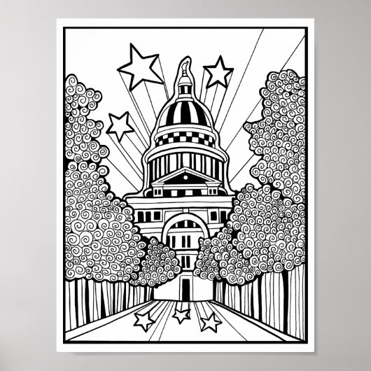 Capitol Building Texas Kleurplaat Kunst Poster (Voorkant)