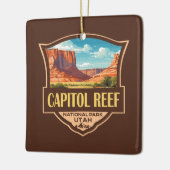 Capitol Reef National Park Illustratie Retro Art Keramisch Ornament (Links)