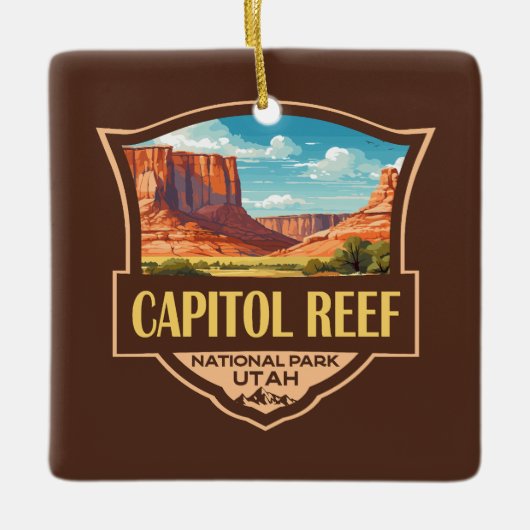 Capitol Reef National Park Illustratie Retro Art Keramisch Ornament (Voorkant)