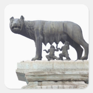Capitoline Wolf Statue (Zij-wolf zuigt op), Vierkante Sticker