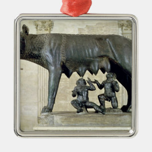 Capitoline zij-Wolf Metalen Ornament