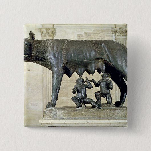 Capitoline zij-Wolf Vierkante Button 5,1 Cm (Voorkant)