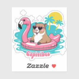 Capivara Estilosa no Verão com Boia Rosa Sticker