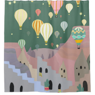 Cappadocia Night Art Luchtballon Turkije Douchegordijn