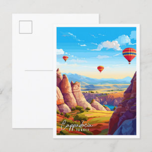 Cappadocië Turkije Kunst vintage reisillustratie Briefkaart