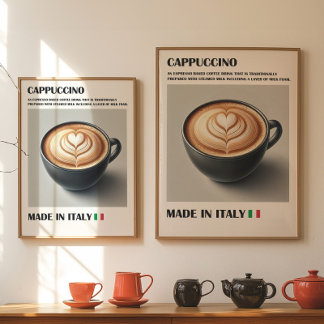 Cappuccino koffie print, Italiaanse latte kunst mu Poster