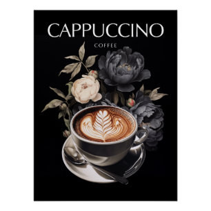 Cappuccino met bloemrijke elegantie perfect poster