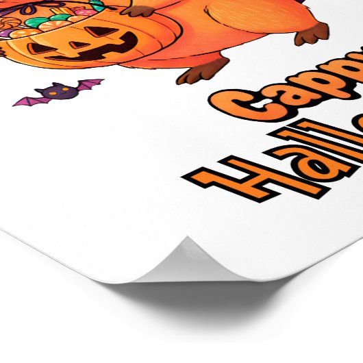 Cappy Halloween Funny Capybara Witch Spooky Schatt Poster (Hoek)