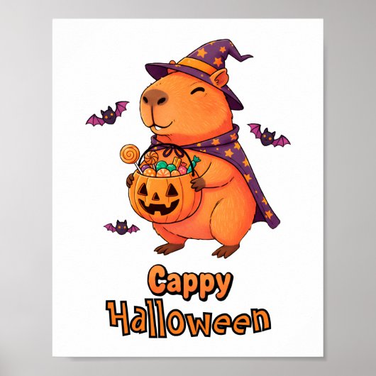 Cappy Halloween Funny Capybara Witch Spooky Schatt Poster (Voorkant)
