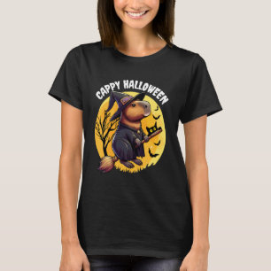Cappy Halloween Grappige Capybara Heks Zwarte Kat T-shirt