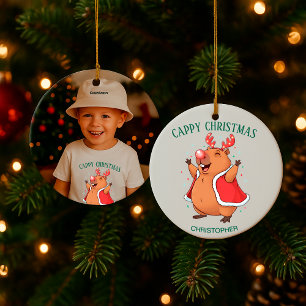 Cappy Kerstmis Grappige Capybara Aangepaste Foto & Keramisch Ornament