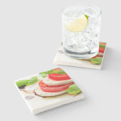 Caprese Salad. Segmenten voor tomaten en Mozzarell Stenen Onderzetter (Zijkant)