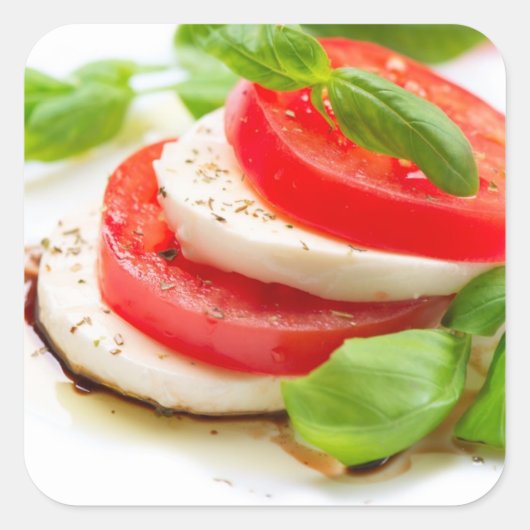 Caprese Salad. Segmenten voor tomaten en Mozzarell Vierkante Sticker (Voorkant)