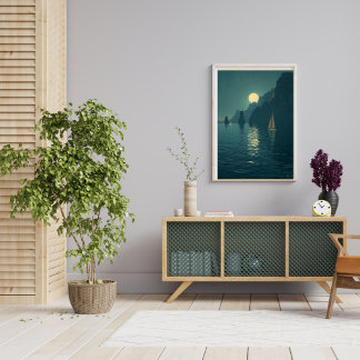 Capri bij maanlicht – Vintage Mediterraan Nachtbee Poster