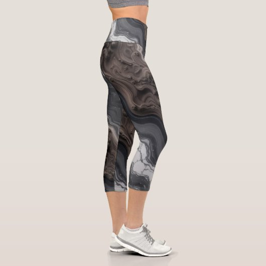 Capri Black Marble Abstract Leggings – yoga pants (Droite)